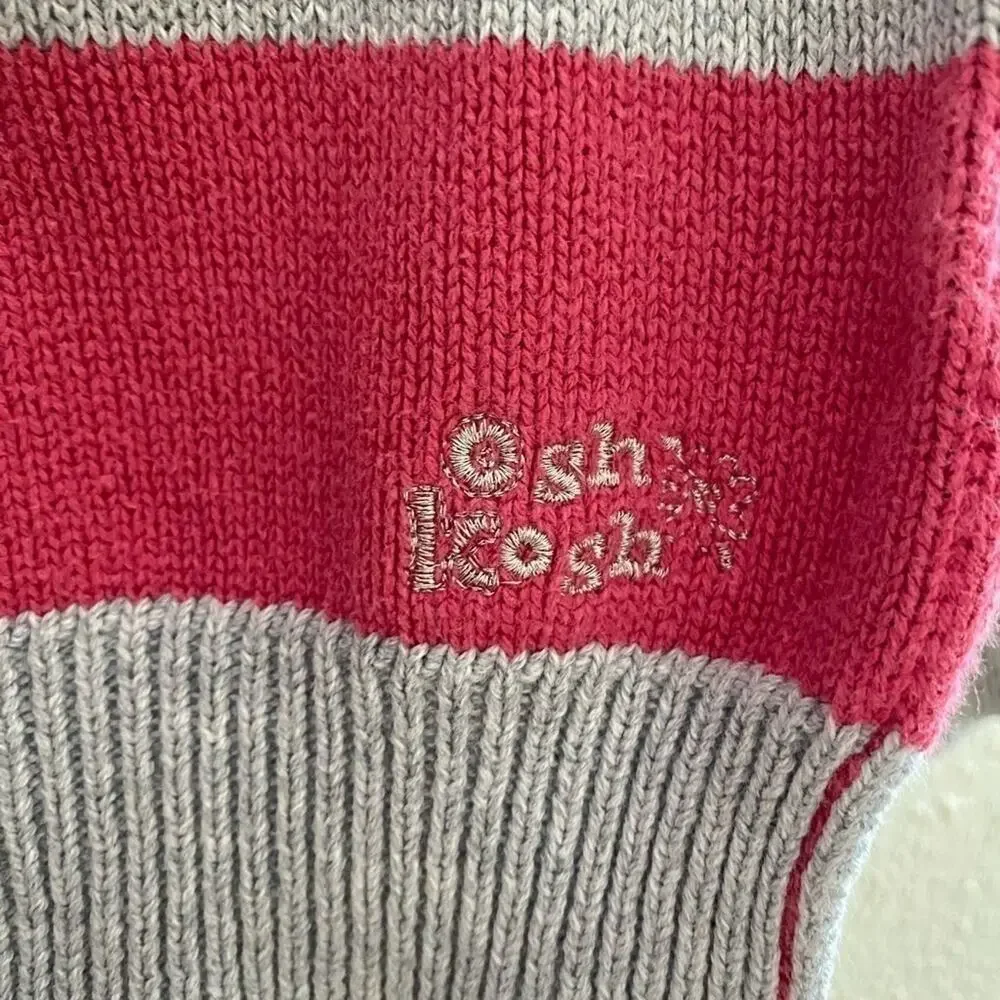 Oshkosh B'gosh 100% Cotton Gray Pink Striped  Hooded Tight Knit Sweater Size 5